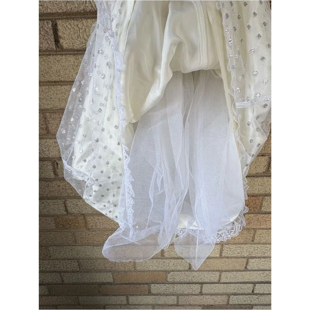 Vintage Amy Too! Byer California Girls' White Silver Satin Lace Dress Size 8